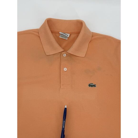 Lacoste Men's OrangeShort Sleeve Polo Shirt Crocodile Logo Size 6 XL *STAINS* - Picture 9 of 9